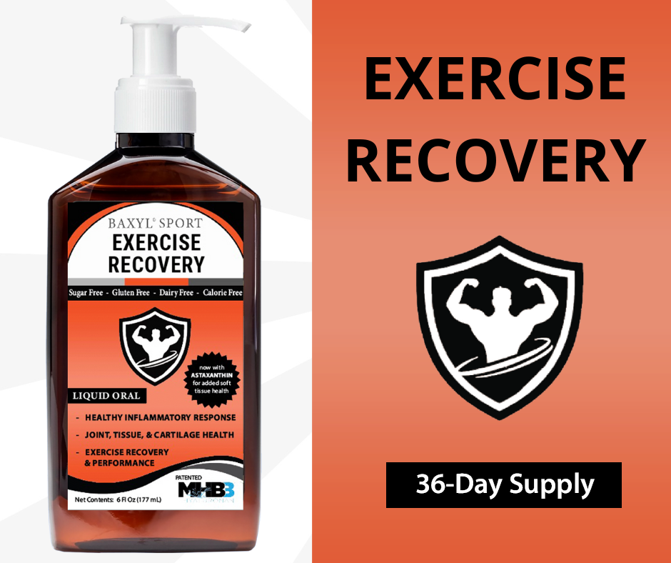 Baxyl sport exercise recovery supplement with bodybuilding shield that says 36-day supply